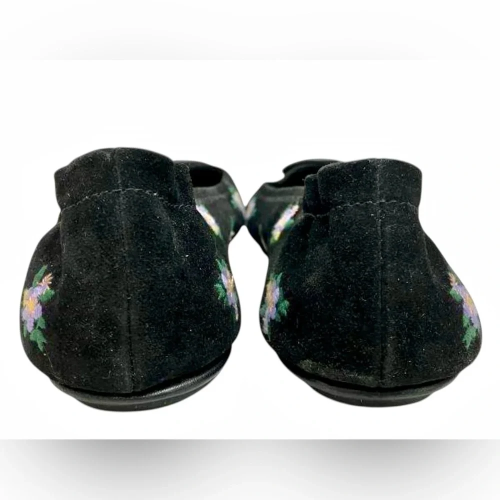 TORY BURCH Minnie Travel Flat Women 8 Black Daybreak Ditsy Floral Embroider Shoe